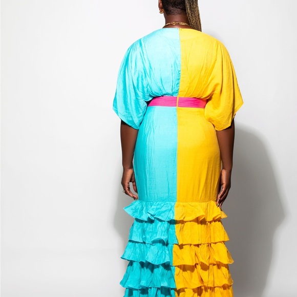 #60 Yellow and Green Ruffle Dress - Picture 2 of 2